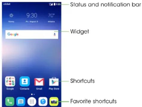 Status and notification bar wpson 9:30 70" PCL August 9 athena Google Widget Shortcuts Favorite shortcuts