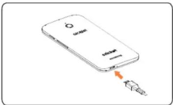 Diagram showing a smartphone with an attached USB port, labeled 'USB port' and an orange arrow pointing to the port.