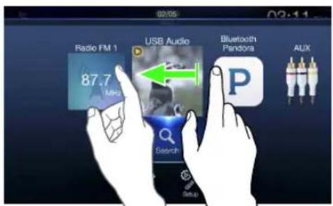 02:05 Radio FM 1 USB Audio Bluetooth Pandora AUX 87.7 MHz Search Setup