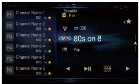 P1 Channel Name 1 001 ch ★ P2 Channel Name 2 002 ch ★ P3 Channel Name 3 003 ch ★ P4 Channel Name 4 004 ch ★ P5 Channel Name 5 005 ch ★ P6 Channel Name 6 006 ch ★ SiriusXM Fall 8x0 ch 008 80s on 8 Pop +★ ←→ IINS LUTZ