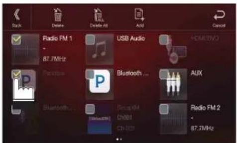 Back Delete Delete All Add Cancel Radio FM 1 87.7MHz USB Audio HDMI3VO Parahoe Bluetooth ... AUX Bluetooth ... Music OM Ch001 Ch 029 Radio FM 2 87.7MHz