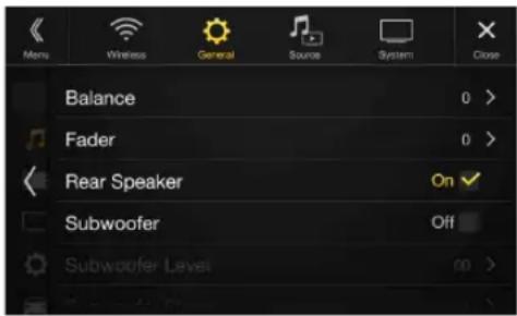 Balance Fader Rear Speaker Subwoofer Subwoofer Level On