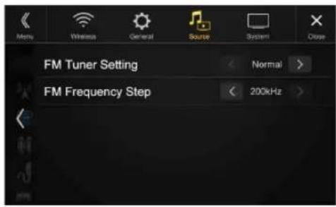 FM Tuner Setting Normal > FM Frequency Step 200kHz >