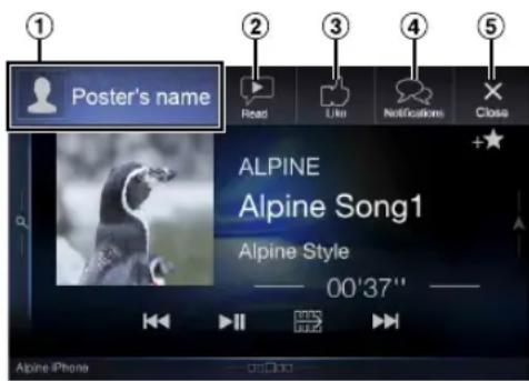 ① Poster's name Read Live Notifications Close ALPINE Alpine Song1 Alpine Style 00'37" Alpine iPhone ② ③ ④ ⑤