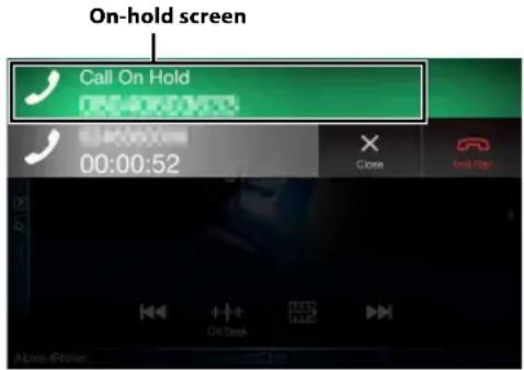 On-hold screen Call On Hold 00:00:52 Close End Roll