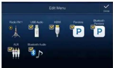 Edit Menu Radio FM 1 USB Audio HDMI Pandora Bluetooth Pandora ALK Bluetooth Audio