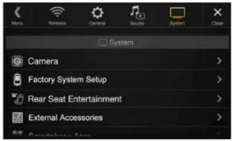 Camera Factory System Setup Rear Seat Entertainment External Accessories