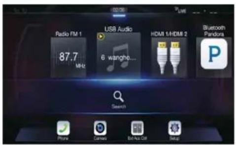 Radio FM 1 87.7 MHz USB Audio 6 wangho... HDMI 1/HDMI 2 Bluetooth Pandora Search