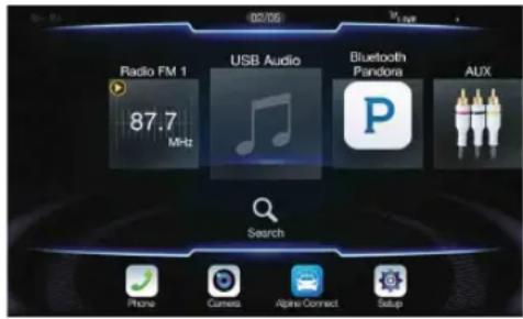 Radio FM 1 87.7 MHz USB Audio Bluetooth Pandora AUX Search