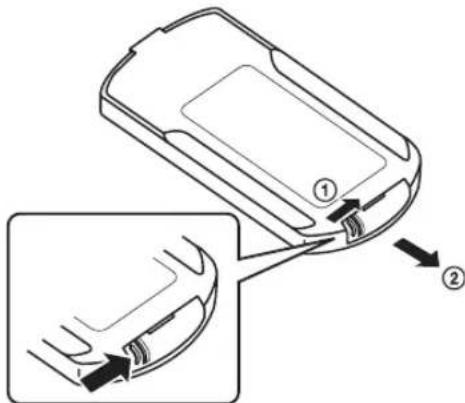 Diagram showing a mobile phone casing with labeled parts and directional arrows indicating movement or assembly.