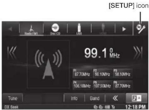[SETUP] icon Radio FM Dec CD USB 99.1 0 MHz P1 87.70MHz P2 90.10MHz P3 98.10MHz P4 106.10MHz P5 107.90MHz P6 87.70MHz Tune Info Band DX Seek 12:18 PM