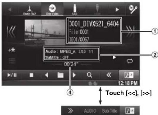 0001_DIVX521_6404 File:0001 0001/0067 Audio: MPEG_A 2:00 1/1 Subtitle: OFF 00'24" Touch [<<], [>>] AUDIO Sub Title