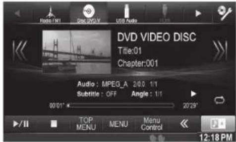 DVD VIDEO DISC Title:01 Chapter:001 Audio : MPEG_A 2/0.0 1/1 Subtitle : OFF Angle : 1/1 00'01" 20'29" TOP MENU MENU Control 12:18 PM