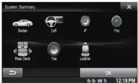 System Summary Sedan Left 4" Yes Rear Deck Yes Leather OK 12:18 PM
