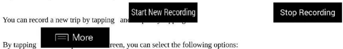 Start New Recording Stop Recording You can record a new trip by tapping and play the game. By tapping More, you can select the following options: