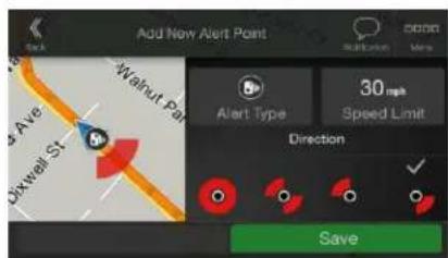 Add New Alert Point Walnut Park Ave Oixwell St. 30 mph Speed Limit Direction Save