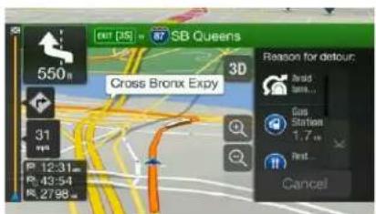 EXIT [35] 87 SB Queens 550ft Cross Bronx Expy 3D Reason for detour: Add them... Gas Station 1.7 m Rest... Cancel