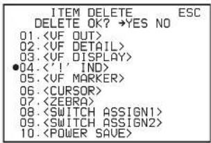 ITEM DELETE ESC DELETE OK?→YES NO 01. 02. 03. ●04. <'!' IND> 05. 06. 07. 08. 09. 10.