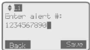 L1 Enter alert #: 1234567890 Back Save