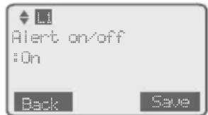 Alert on/off :On Back Save