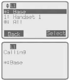 L1 *: Base 1: Handset 1 #: All Back Select L1 Calling *:Base