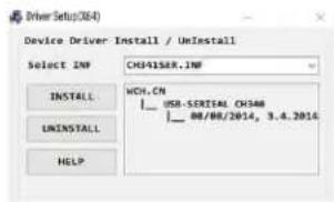 Driver Setup(2064) Device Driver Install / UnInstall Select INF C341SER.INF INSTALL WCH.CN UNINSTALL USB-SCRITAL CHS48 HELP 88/88/2014, 3.4.2014