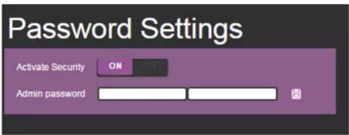 Password Settings Activate Security ON Admin password