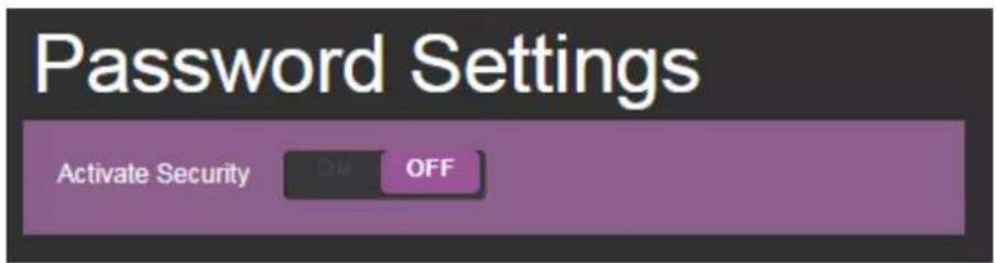 Password Settings Activate Security ON OFF