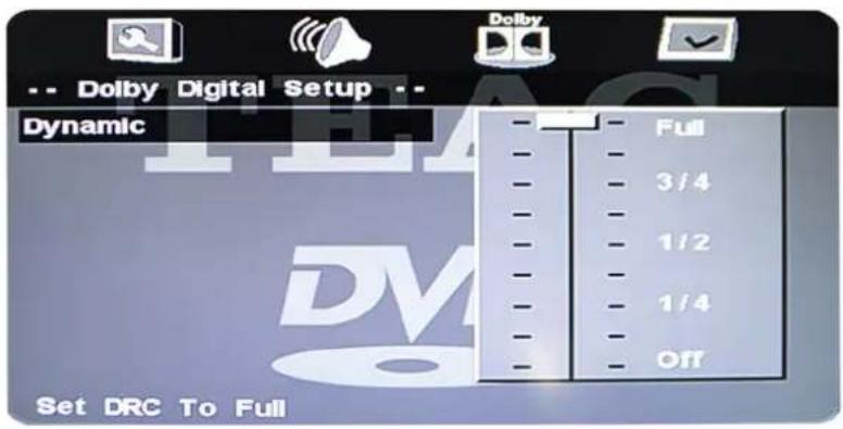 Dolby Digital Setup Dynamic Full 3/4 1/2 1/4 Off Set DRC To Full