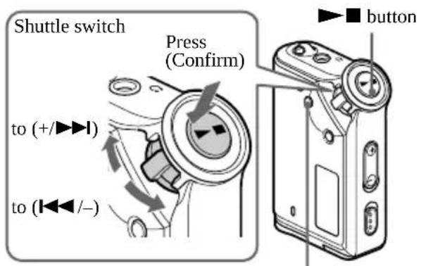 Shuttle switch Press (Confirm) to (+/▶▶▶) to (◀◀/-) button