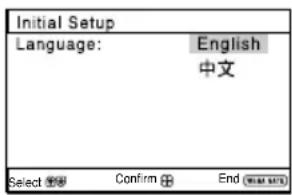 Initial Setup Language: English 中文 Select Confirm End (WOM SET)