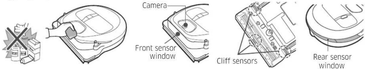 Camera Front sensor window Cliff sensors Rear sensor window