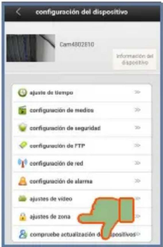 configuración del dispositivo Cam4802610 información del dispositivo ajuste de tiempo configuración de medico configuración de seguridad configuración de FTP configuración de red configuración de alarma ajustes de video ajustes de zona compruebe actualización dos positivos