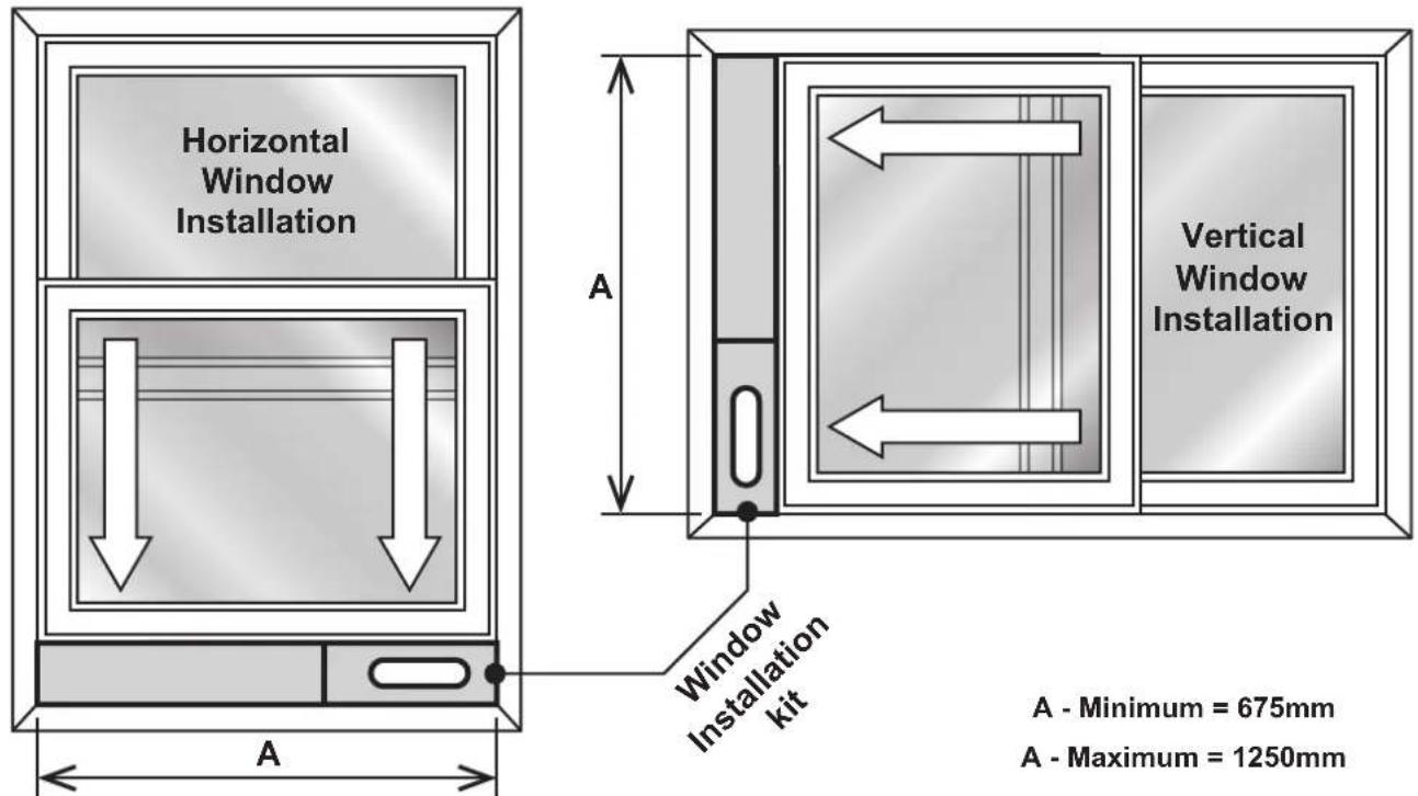 Horizontal Window Installation A A - Minimum = 675mm A - Maximum = 1250mm Window Installation Installation Vertical Window Installation