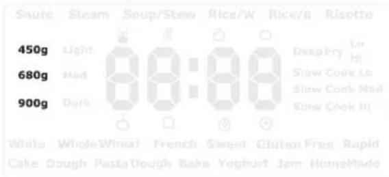 Saute Steam Soup/Stew Rice/W Rice/B Risotto 450g Light Deep Fry to Hi 680g Had Slow Cook to 900g Dark Slow Cook Nad White WholeWheat French Sweet Gluten Free Rapid Cake Dough PastaDough Bake Yoghurt Jam HomeMade