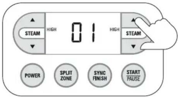STEAM HIGH 01 HIGH STEAM POWER SPLIT ZONE SYNC FINISH START PAUSE