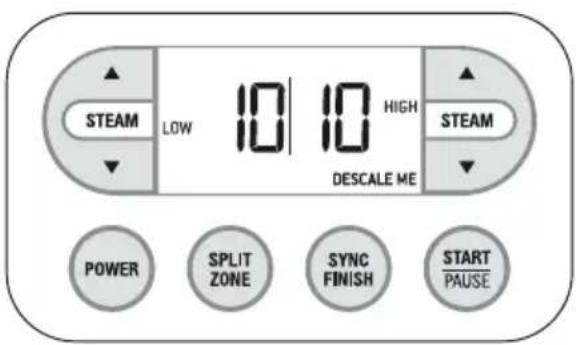 STEAM LOW 10 10 HIGH DESCALE ME STEAM POWER SPLIT ZONE SYNC FINISH START PAUSE