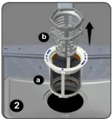 Technical diagram of a mechanical assembly with labeled parts (a, b) and directional arrow indicating movement or force.