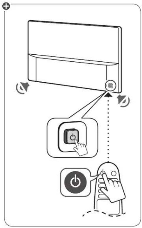 Diagram illustrating a device control interface with a hand pressing a button, showing directional arrows and a power button.