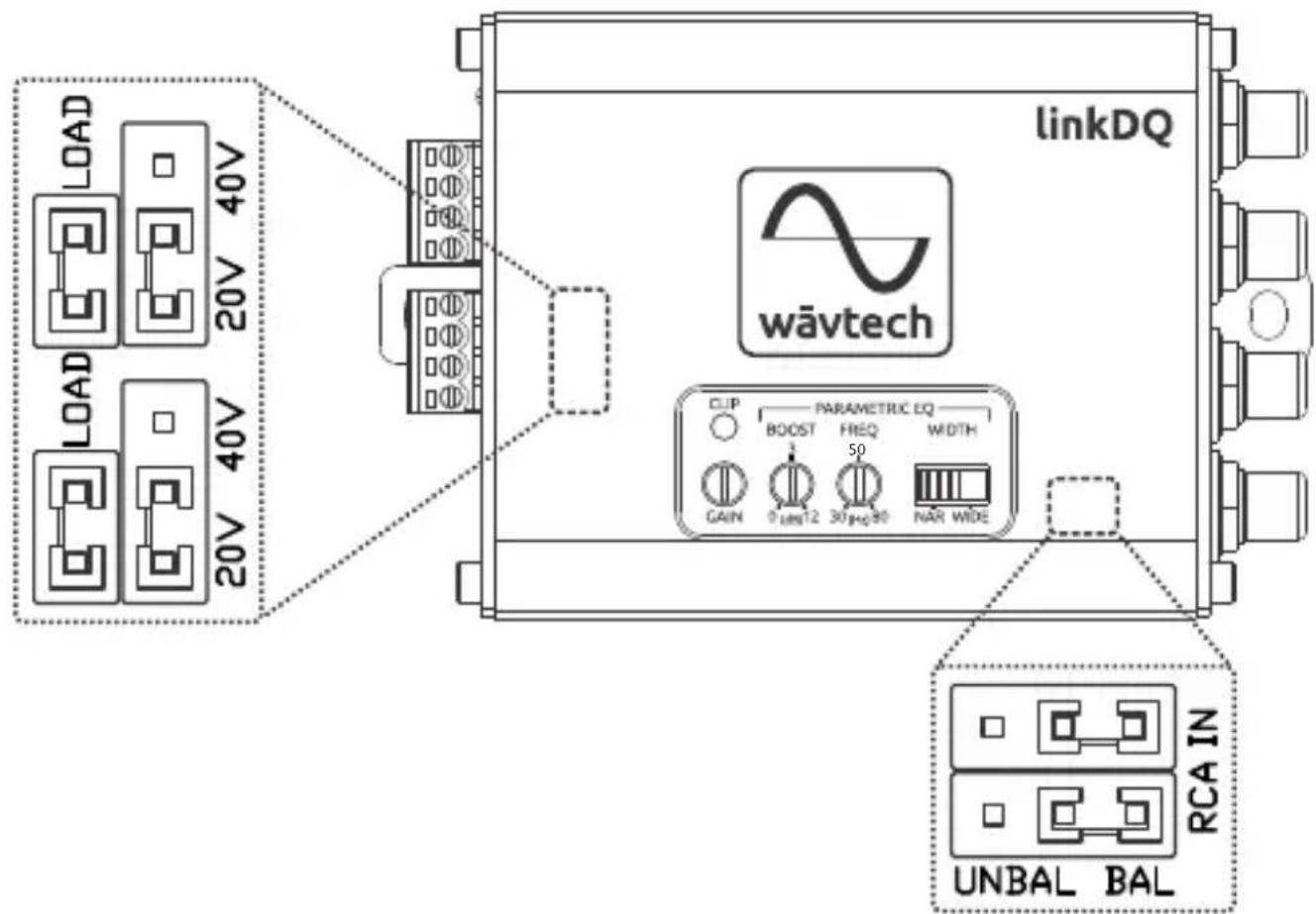 linkDQ wāvtech CLIP PARAMETRIC EQ BOOST FREQ WIDTH GAIN 0.1ms12 30.1ms50 NAR WIDE RCA IN UNBAL BAL