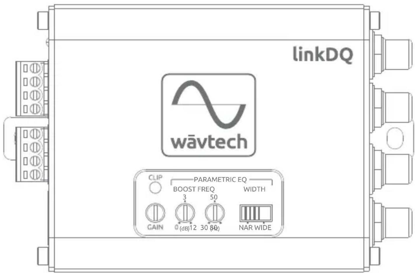 linkDQ wāvtech CLIP PARAMETRIC EQ BOOST FREQ WIDTH 3 50 GAIN (dB)12 30 80 NAR WIDE