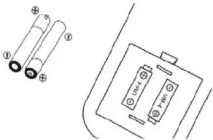 Diagram showing two batteries and a battery pack with labeled terminals and polarity indicators