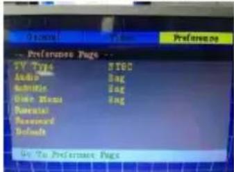 Preference Page TV Type STBC Audio Bag Audio Bag Date Menu Bag Rational Rearward Default Go To Preference Page