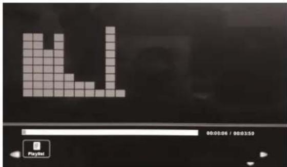 Screenshot of a mobile app interface showing a pixelated grid chart with playback controls and date display