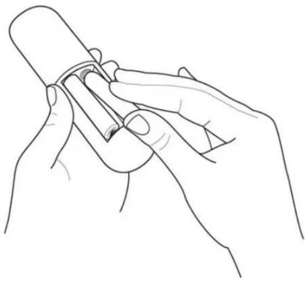 Line drawing of two hands holding a cylindrical object, no text or symbols present