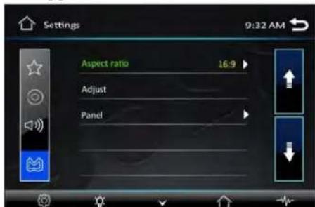 Settings 9:32 AM Aspect ratio 16:9 Adjust Panel