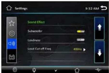Settings 9:32 AM Sound Effect Subwoofer Londness Loud Cut off Freq 400Hz