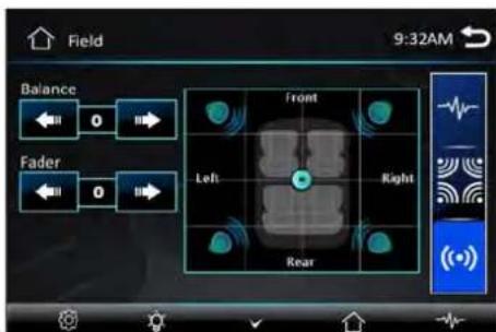 Field 9:32AM Balance 0 Fader 0 Front Left Right Rear