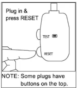 Plug in & press RESET TEST RESET NOTE: Some plugs have buttons on the top.
