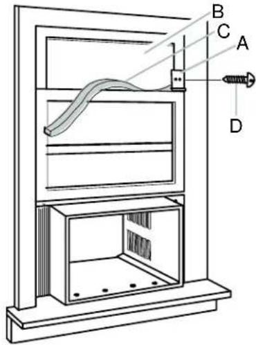 Technical diagram of a mechanical device with labeled components A, B, C, and D